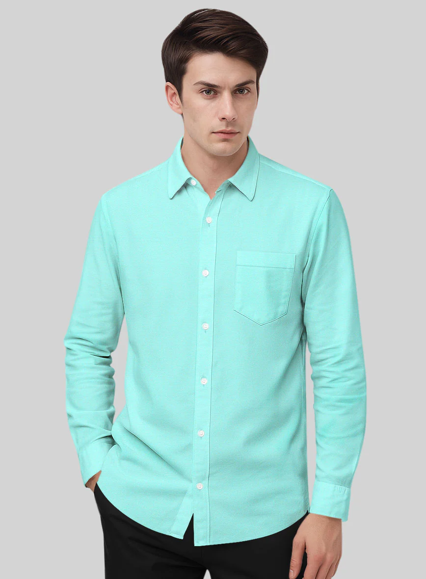 Aqua Blue Stretch Poplene Shirt - Image 2