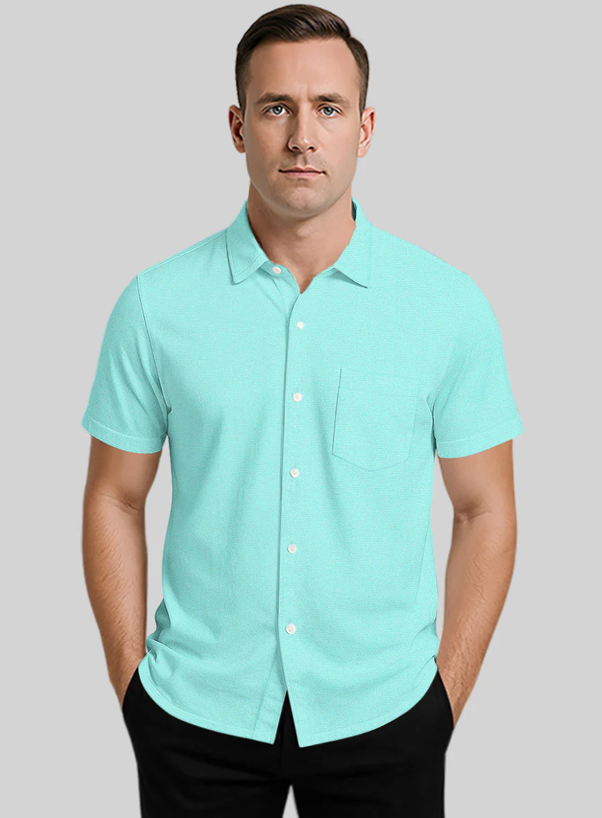 Aqua Blue Stretch Poplene Shirt - Image 2