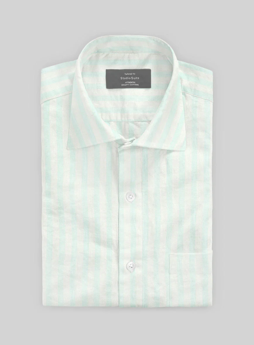 Aqua Shore Stripe Cotton Shirt - Image 2