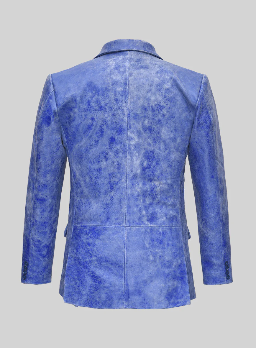 Artistic Blue Leather Blazer - Image 2