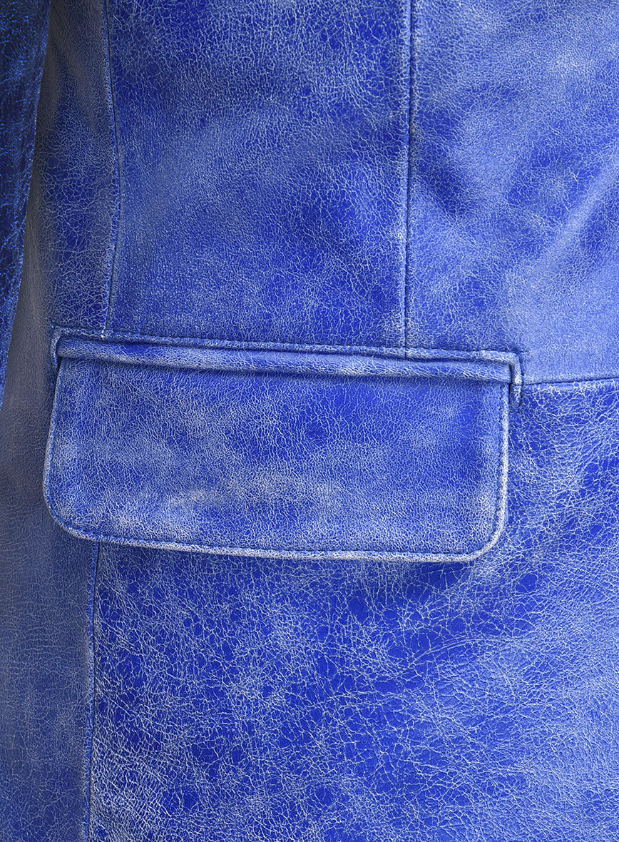 Artistic Blue Leather Blazer - Image 3