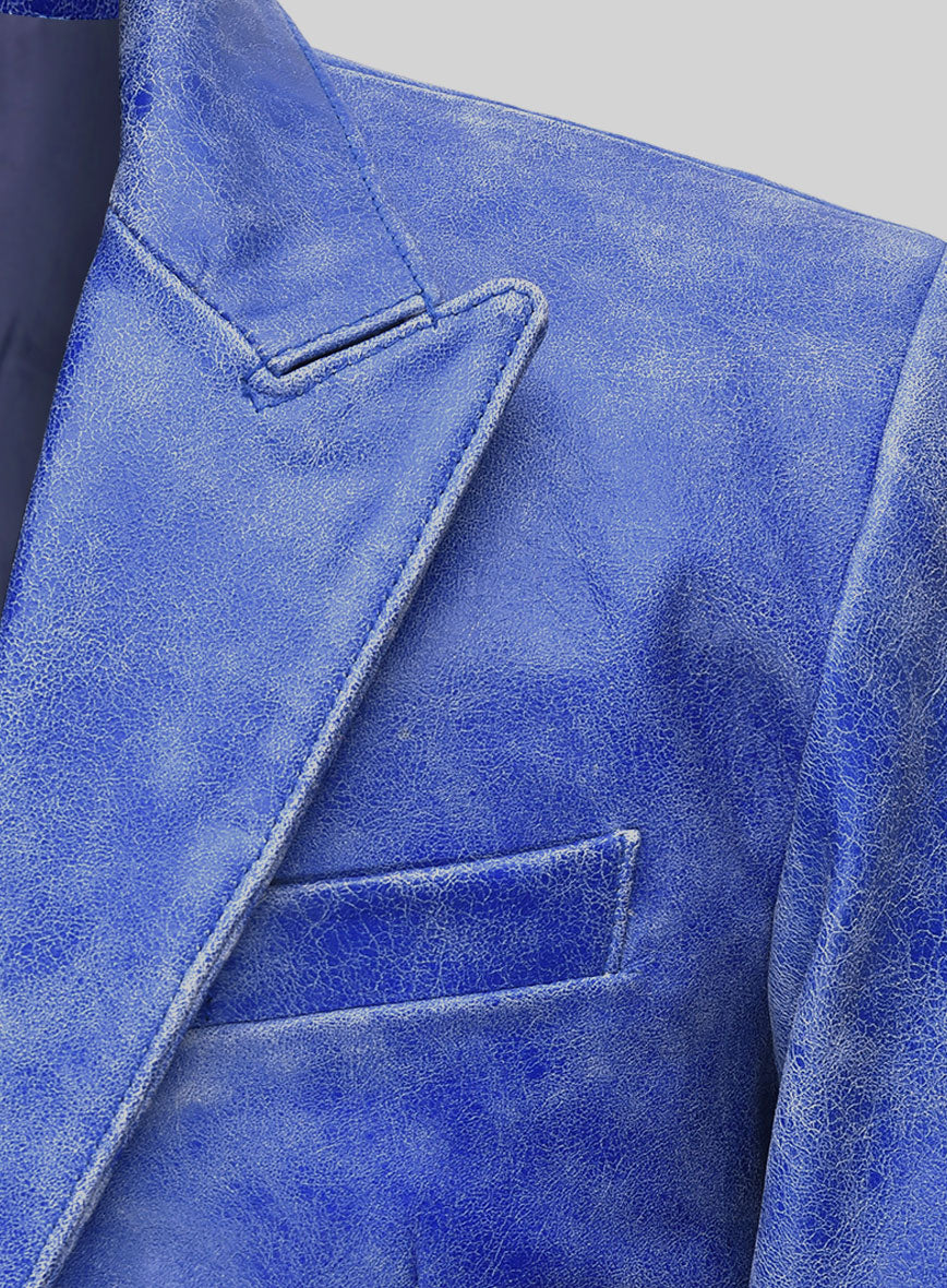 Artistic Blue Leather Blazer - Image 4
