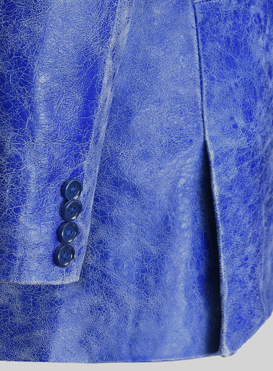 Artistic Blue Leather Blazer - Image 5