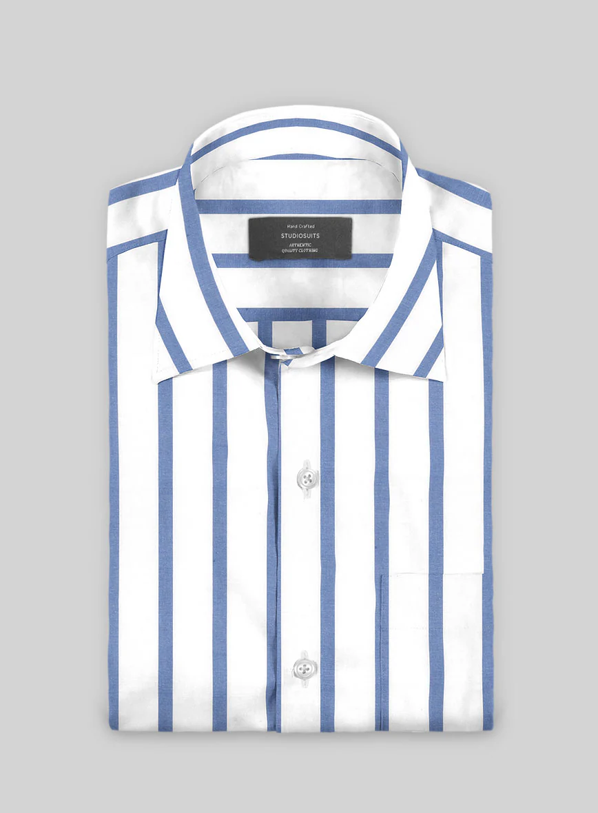 Azure Bar Stripe Cotton Lycra Shirt