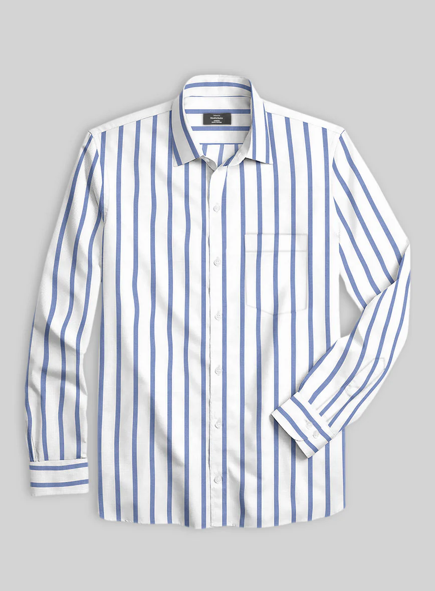 Azure Bar Stripe Cotton Lycra Shirt - Image 2