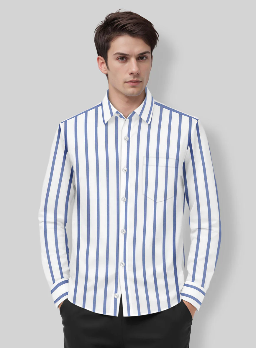 Azure Bar Stripe Cotton Lycra Shirt - Image 3