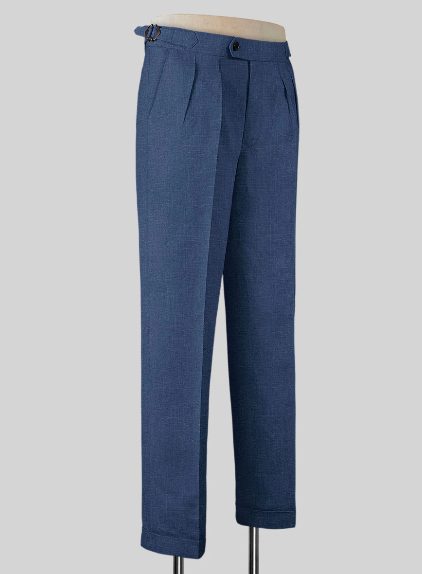 Azure Blue Linen Highland Trousers - Image 2