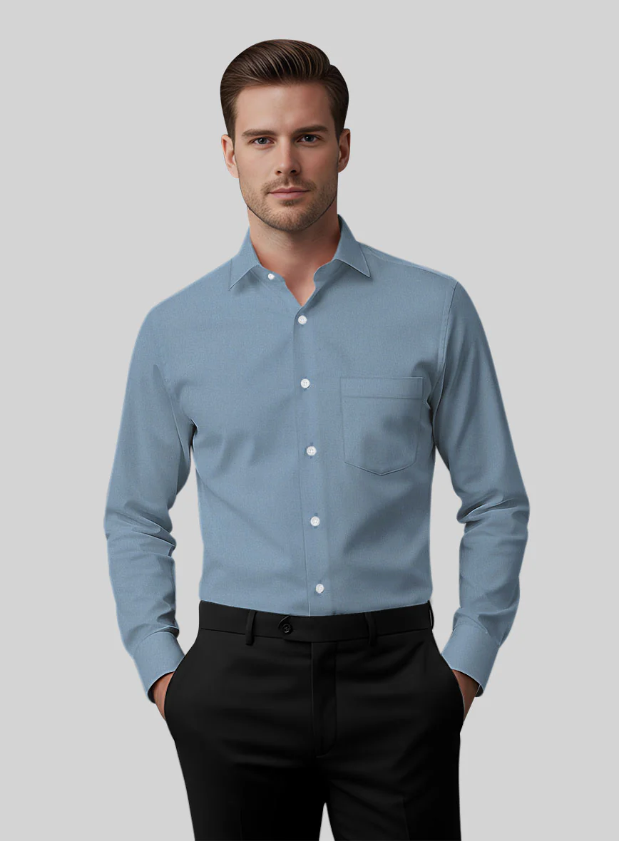 Azure Blue Stretch Poplene Shirt - Image 2