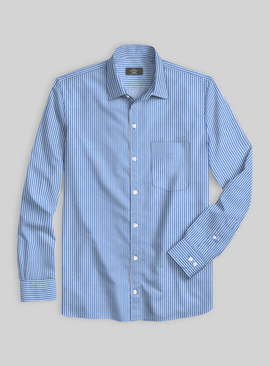 Azure Blue Stripe Cotton Shirt - Image 2