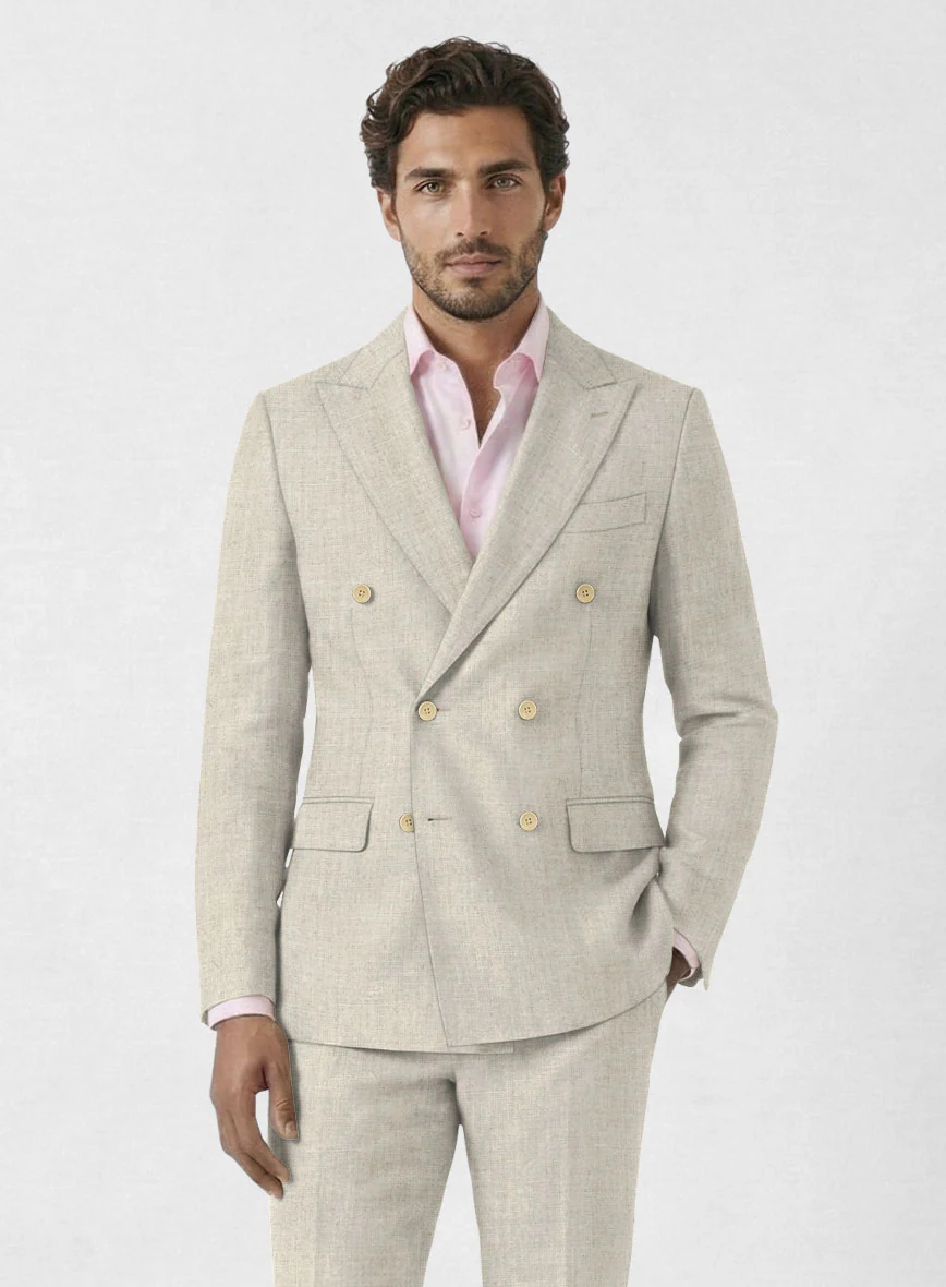 Barn Beige Linen Double Breasted Suit - Image 3