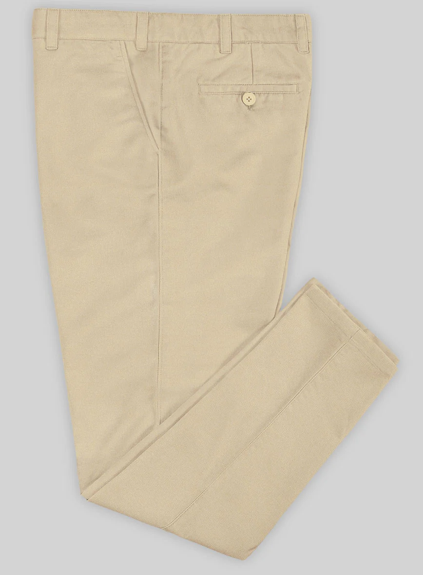 Washed Beige Feather Cotton Canvas Stretch Chino Pants - Image 2