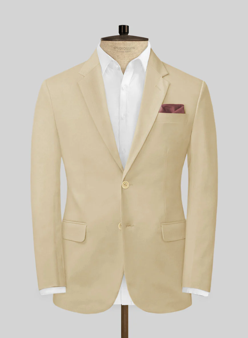 Beige Feather Cotton Canvas Stretch Suit - Image 4
