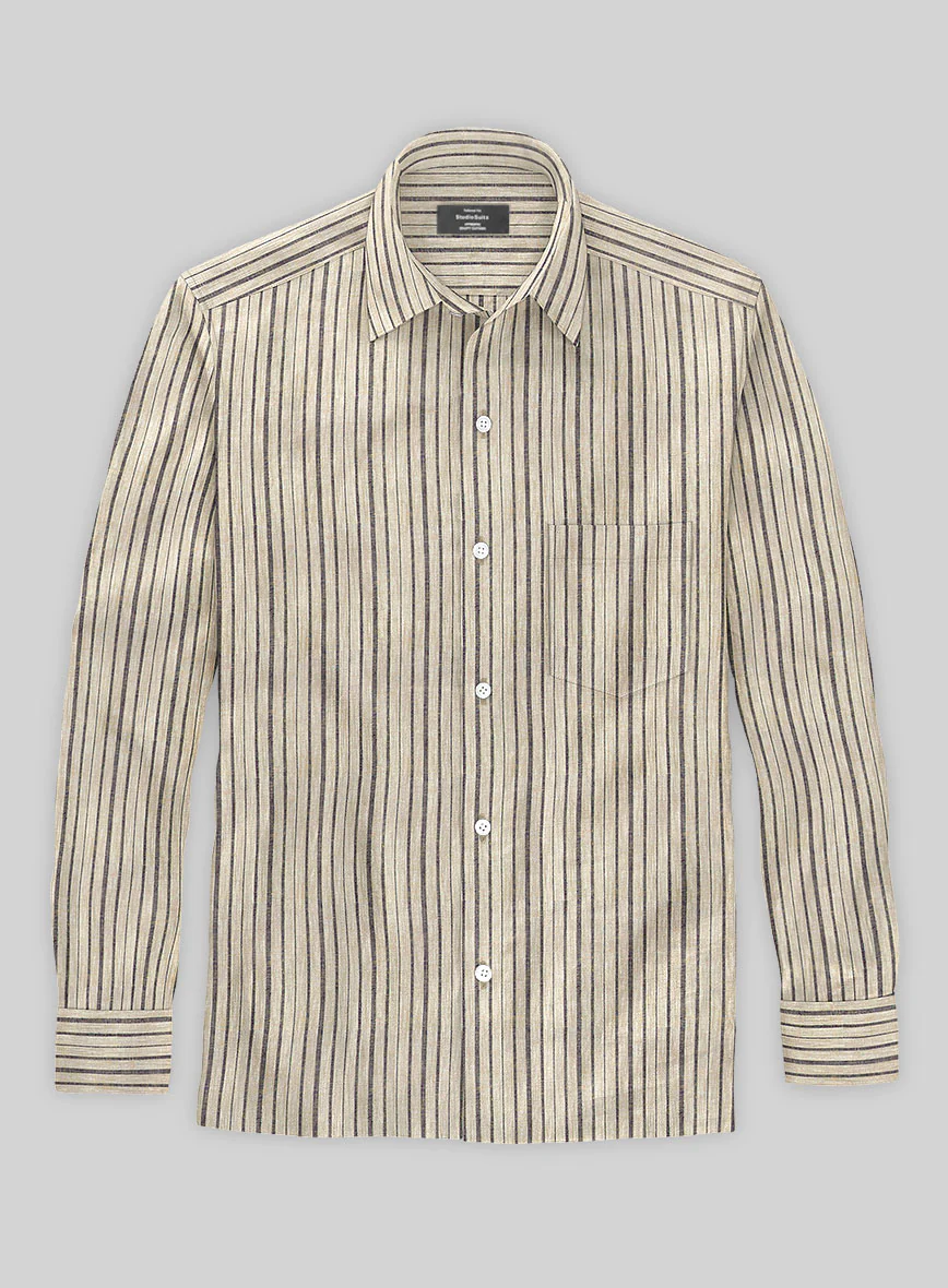 Beige Stripe Linen Shirt - Image 2