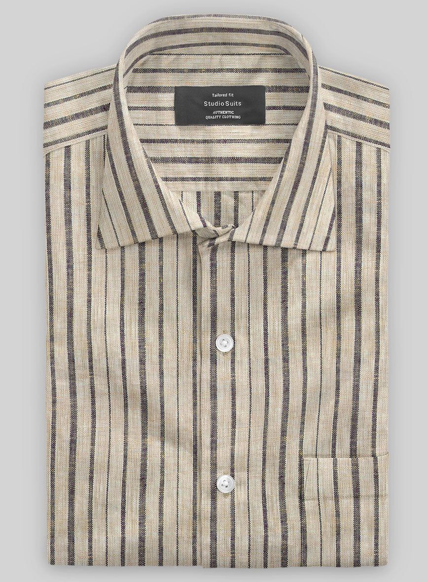 Beige Stripe Linen Shirt - Image 2