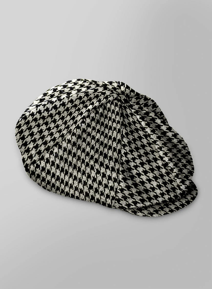 Big Houndstooth BW Tweed Newsboy Cap - Image 3