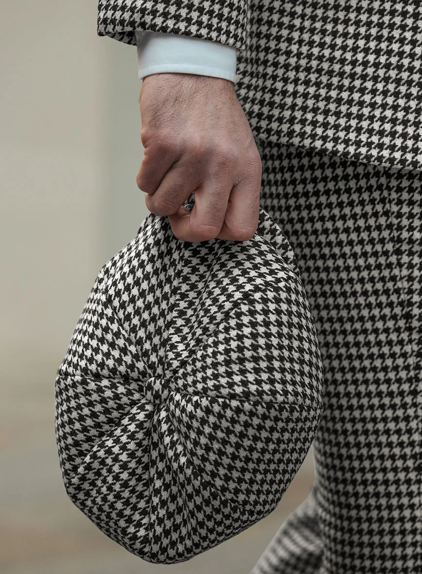 Big Houndstooth BW Tweed Newsboy Cap - Image 5