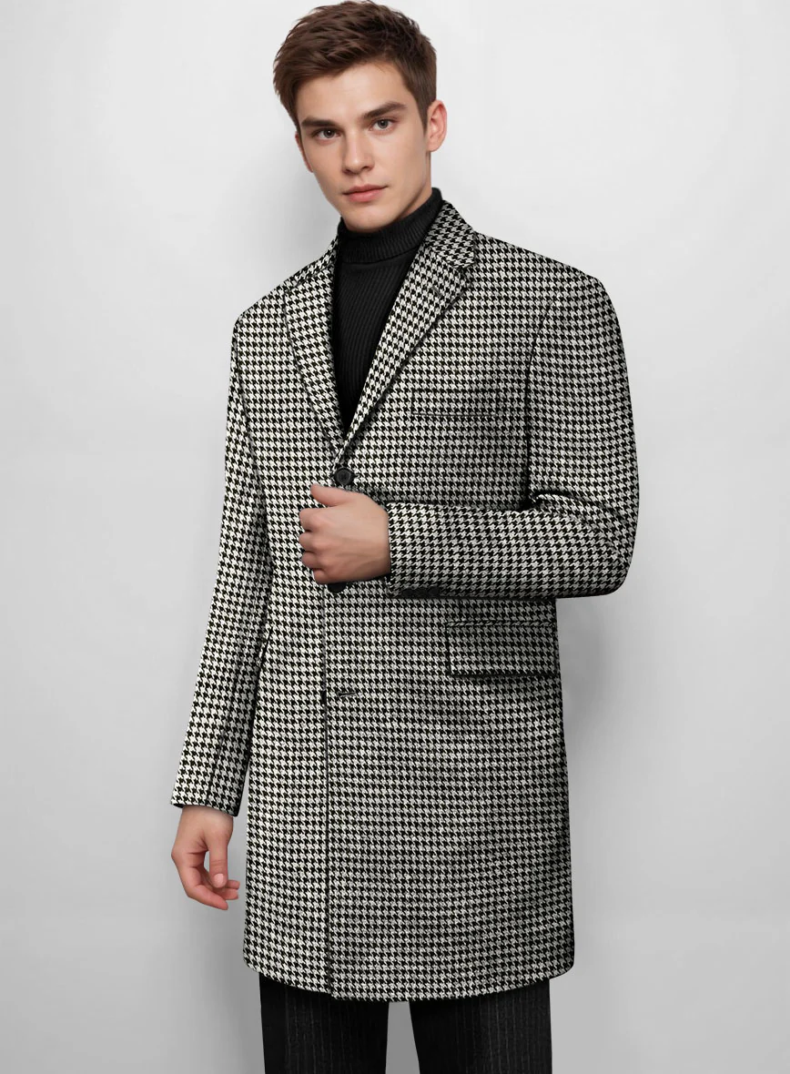 Big Houndstooth BW Tweed Overcoat - Image 3