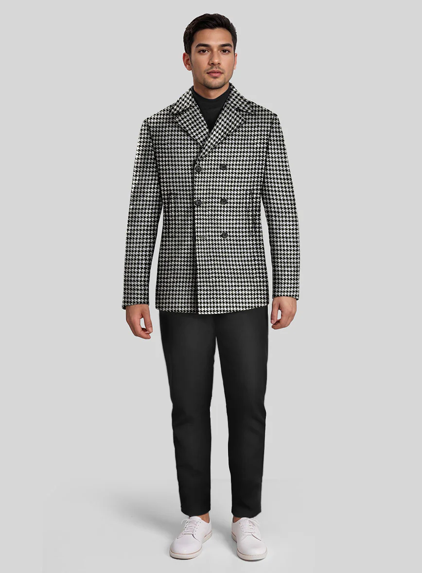 Big Houndstooth BW Tweed Pea Coat - Image 2