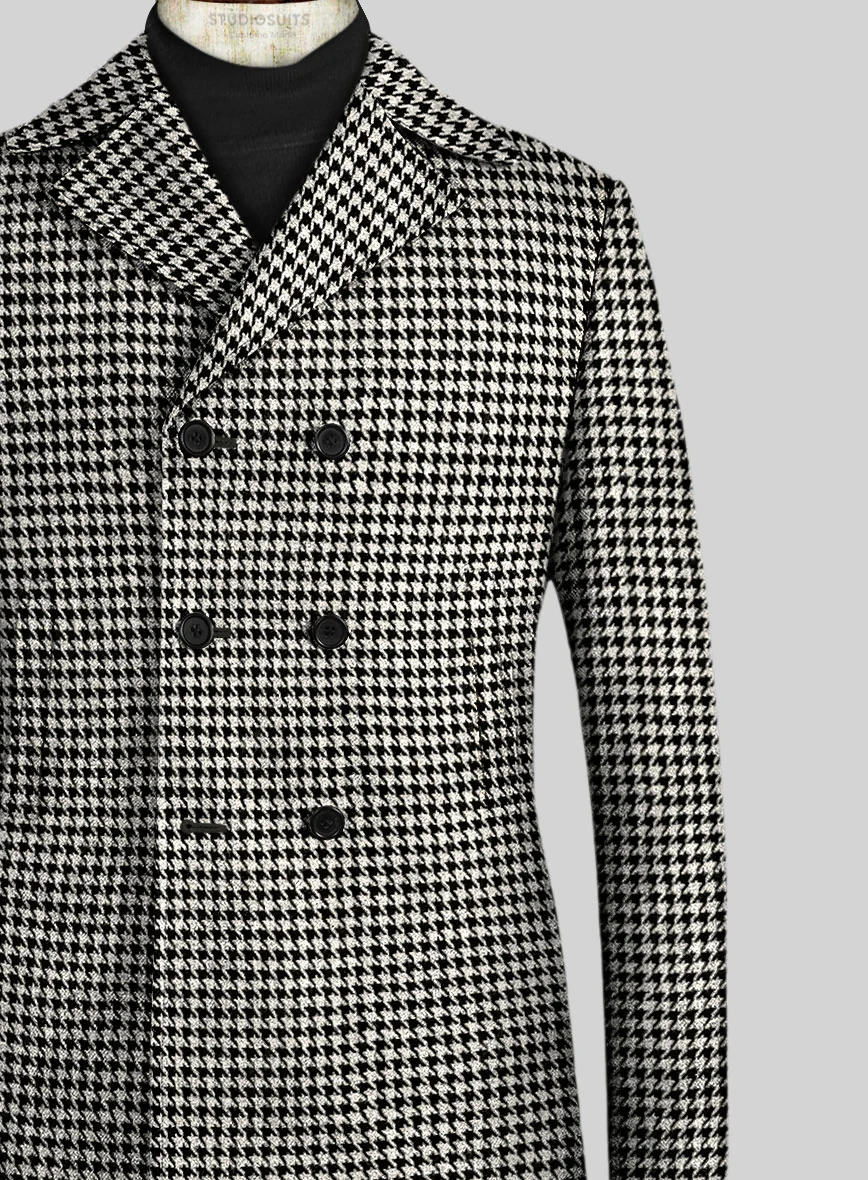 Big Houndstooth BW Tweed Pea Coat - Image 3