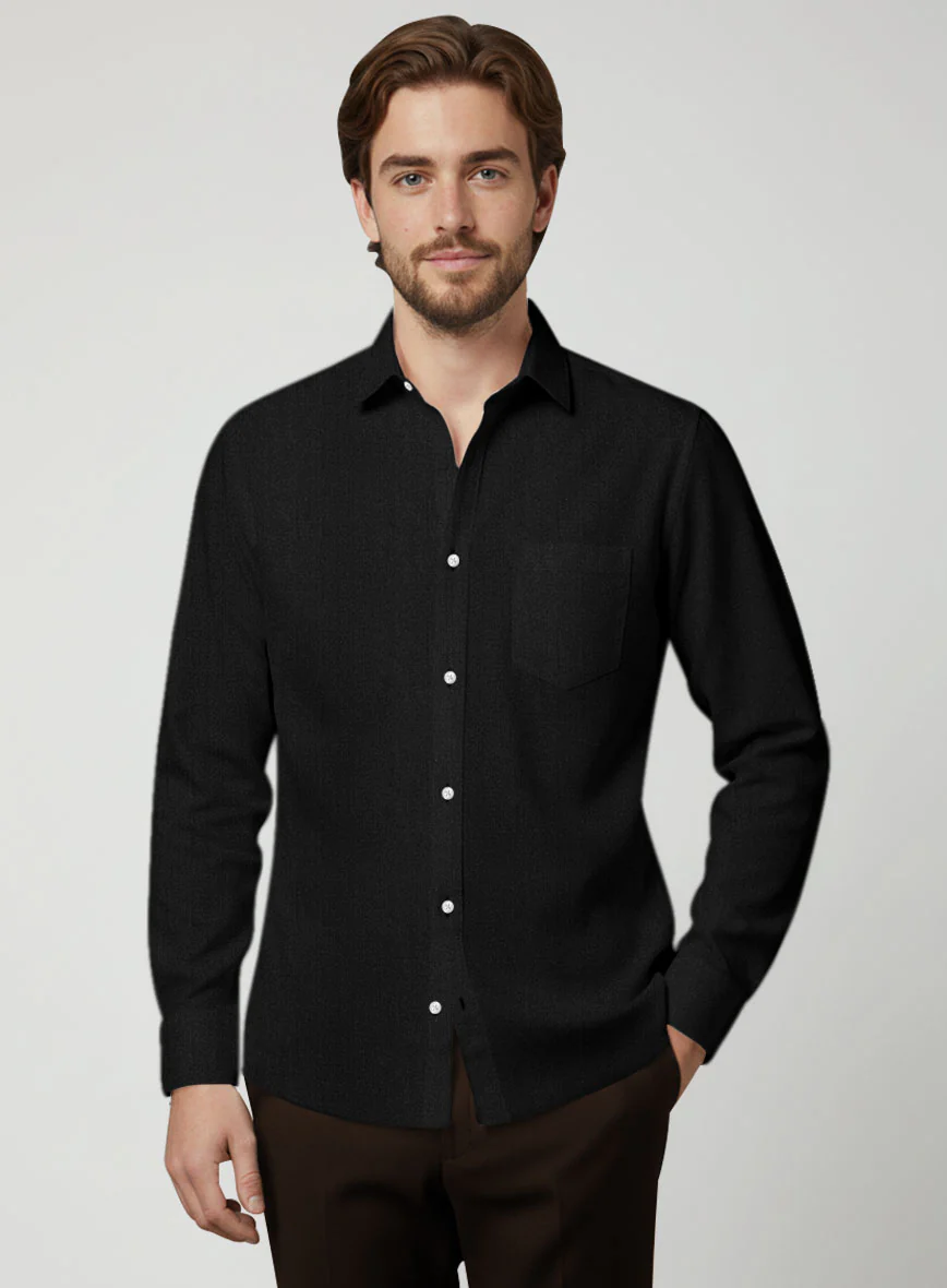Black Cotton Linen Shirt - Image 3