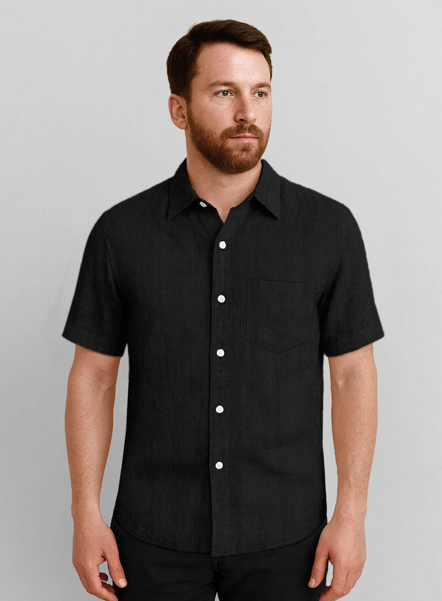 Black Cotton Linen Shirt - Image 2