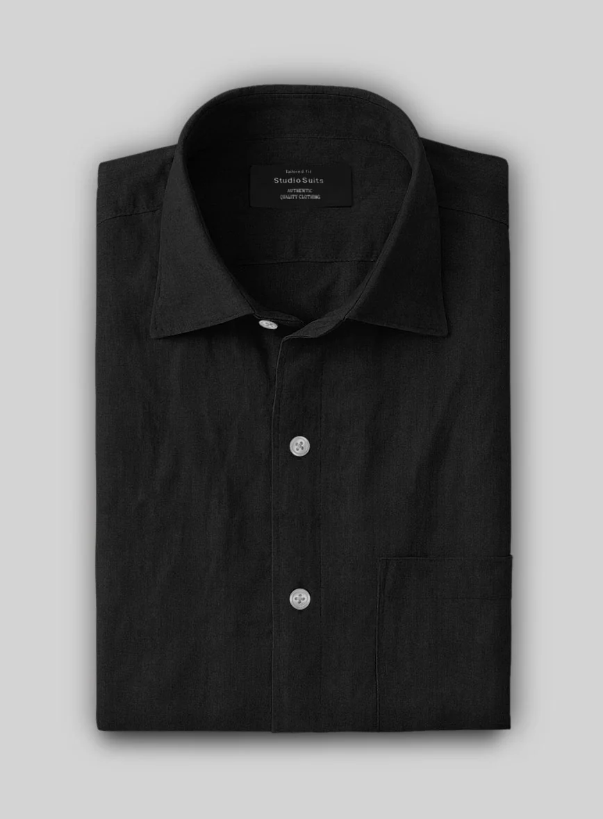 Black Cotton Linen Shirt - Image 3