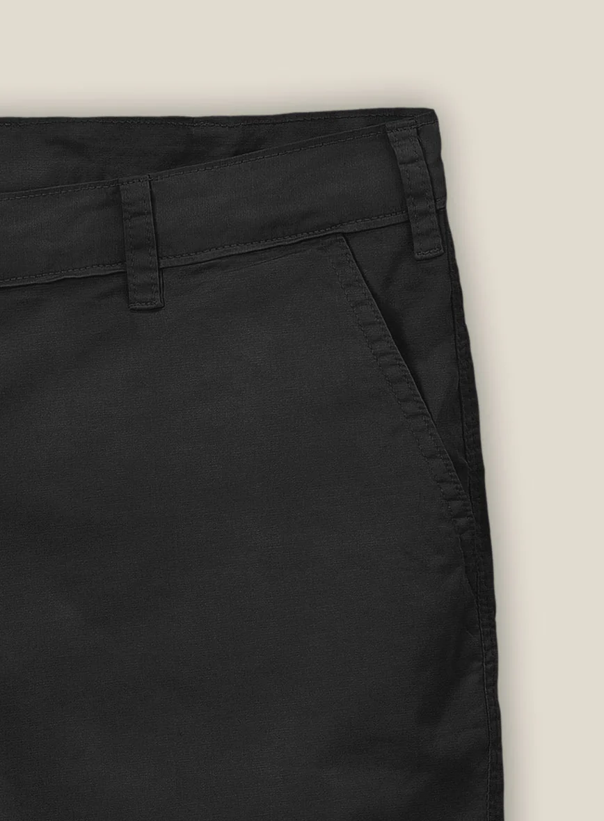 Black Feather Cotton Canvas Stretch Shorts - Image 3