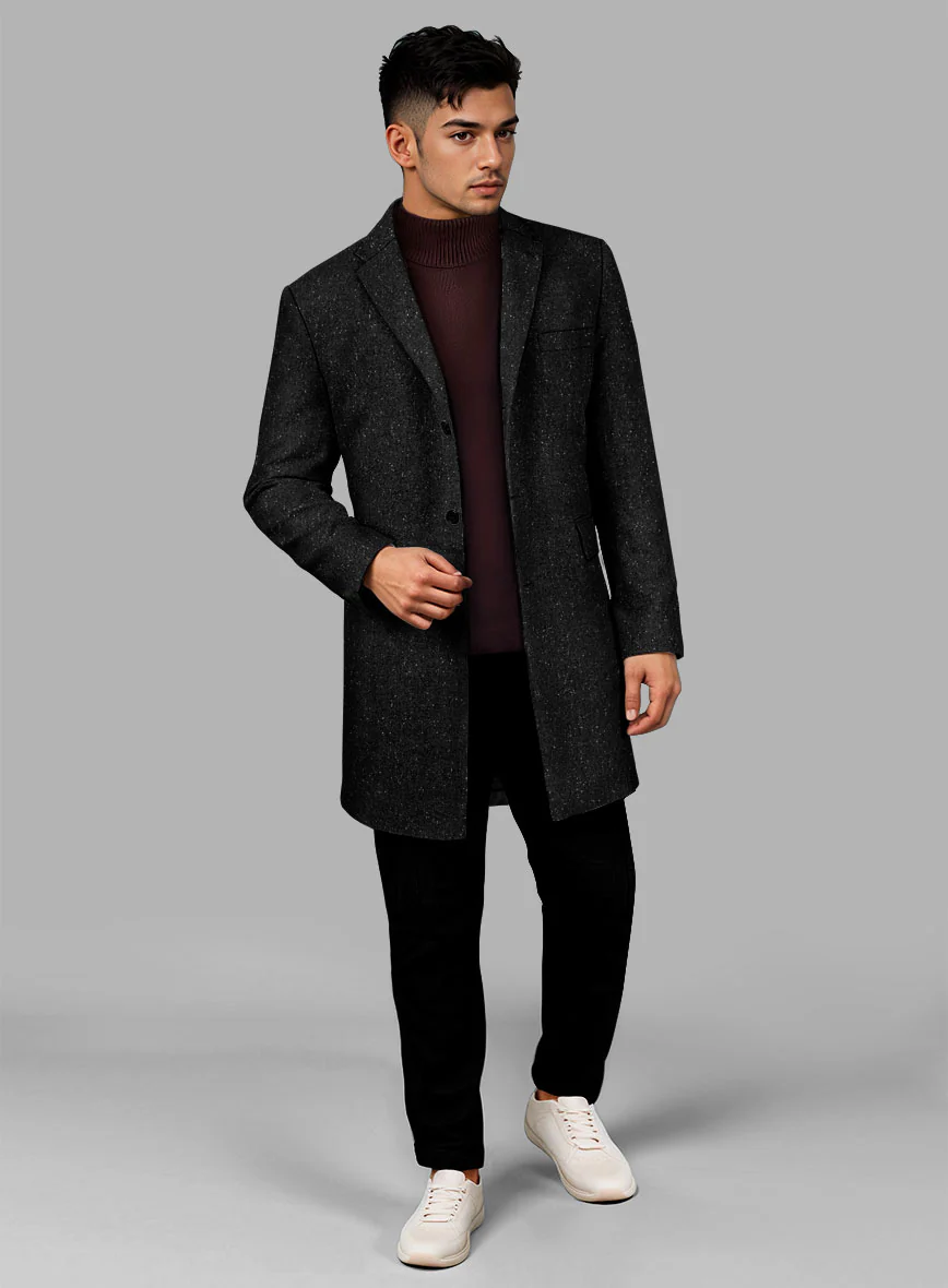 Black Flecks Donegal Tweed Overcoat - Image 2