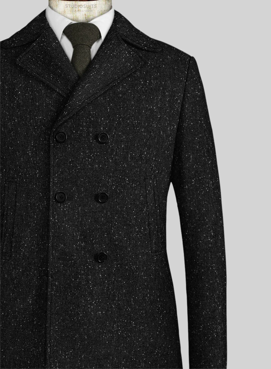 Black Flecks Donegal Tweed Pea Coat - Image 2