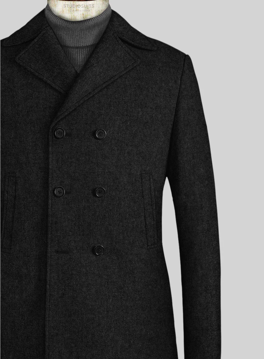 Black Heavy Tweed Pea Coat - Image 2