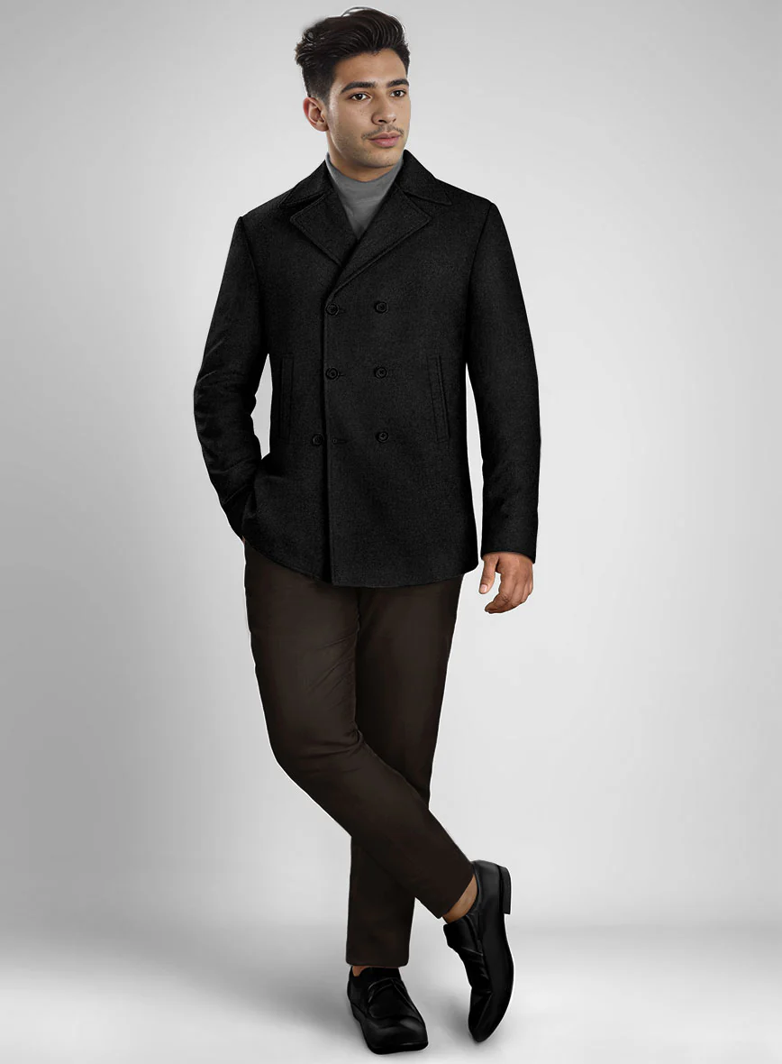 Black Heavy Tweed Pea Coat - Image 3