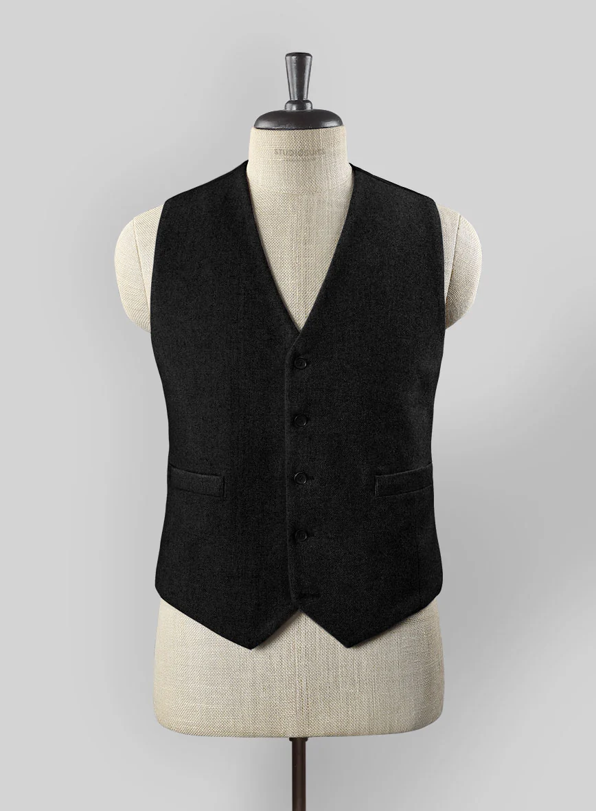 Black Heavy Tweed Waist Coat - Image 2