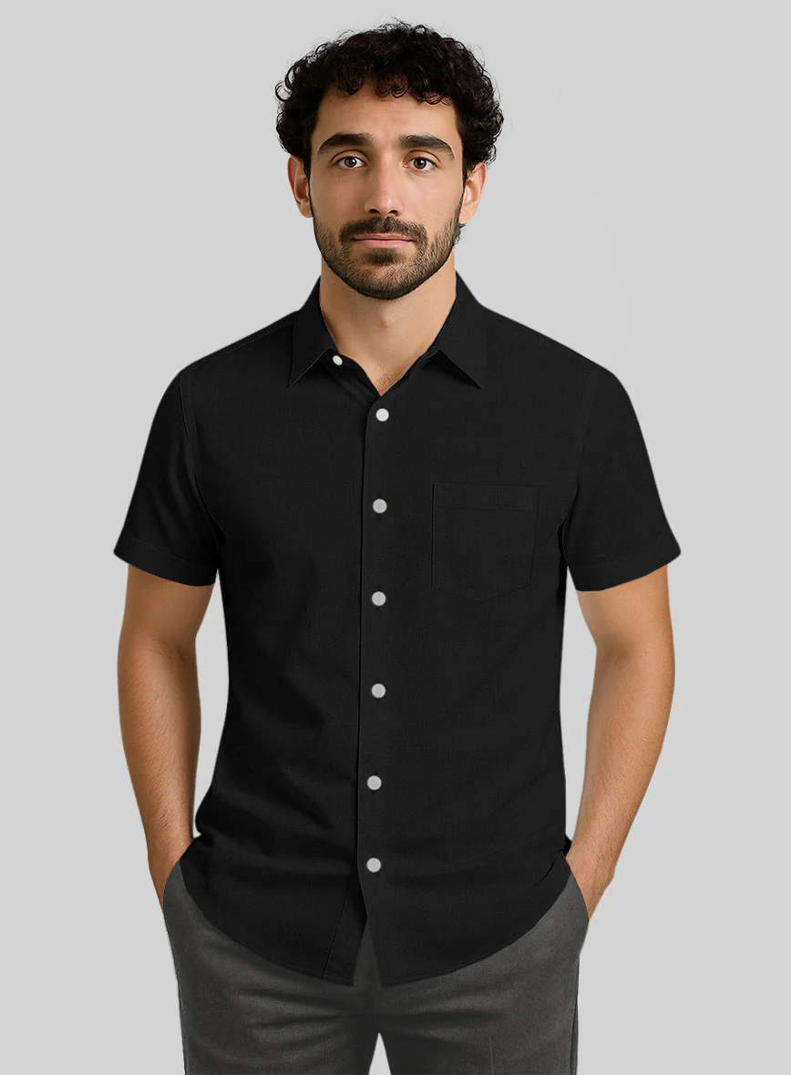 Black Herringbone Cotton Shirt - Image 2