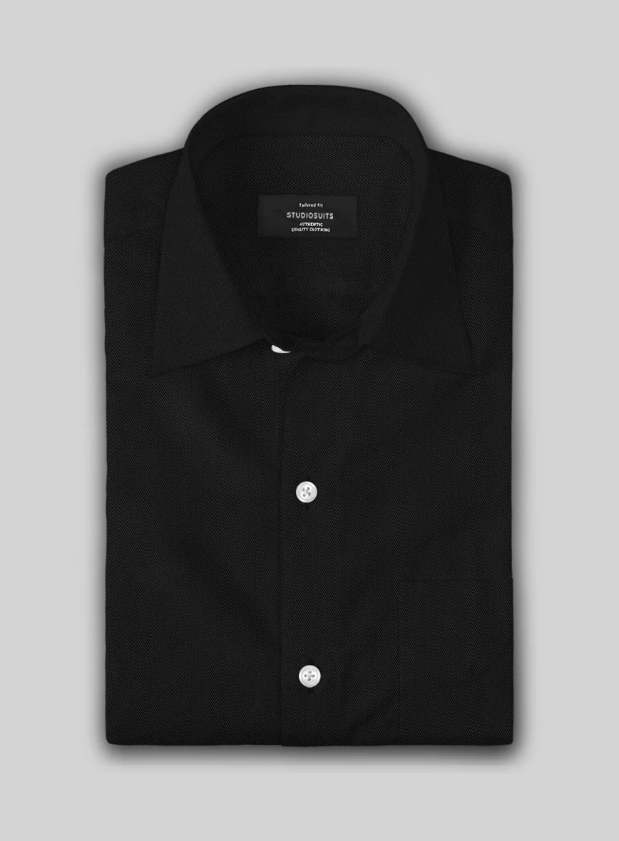 Black Herringbone Cotton Shirt - Image 3