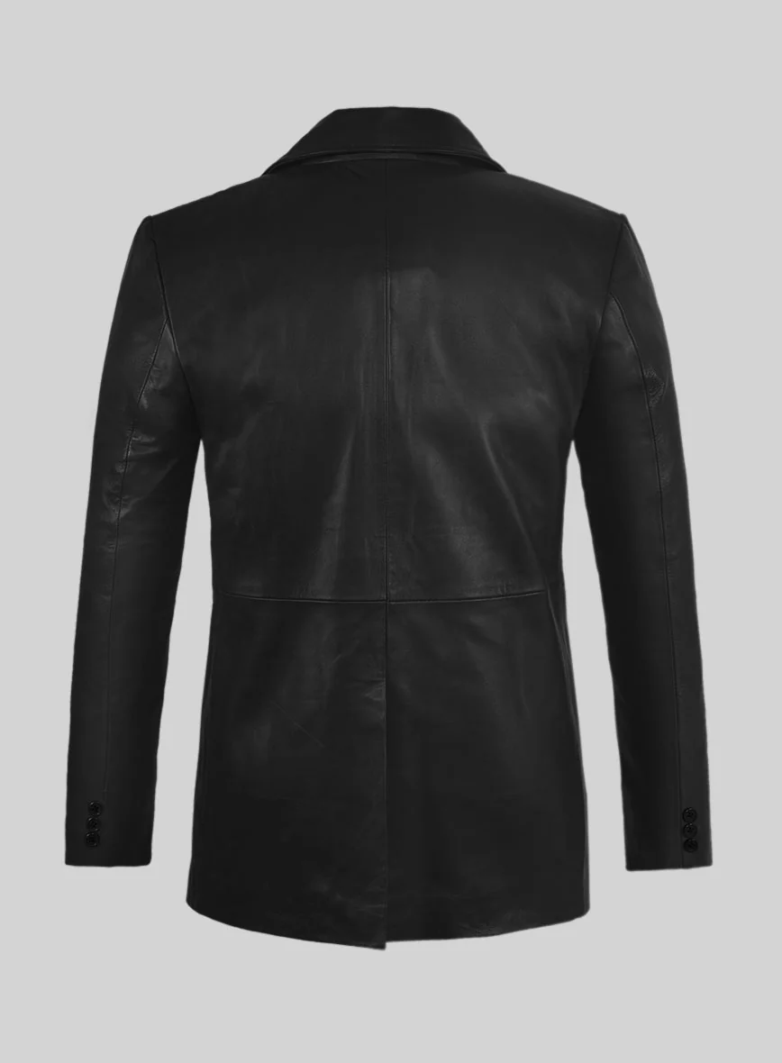 Black Leather Pea Coat - Image 3