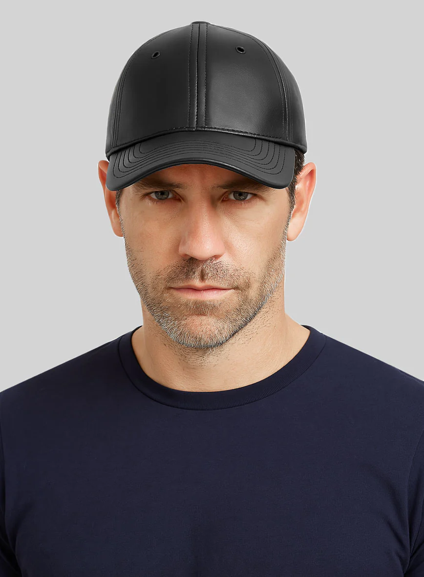 Black Leather Sport Cap - Image 2