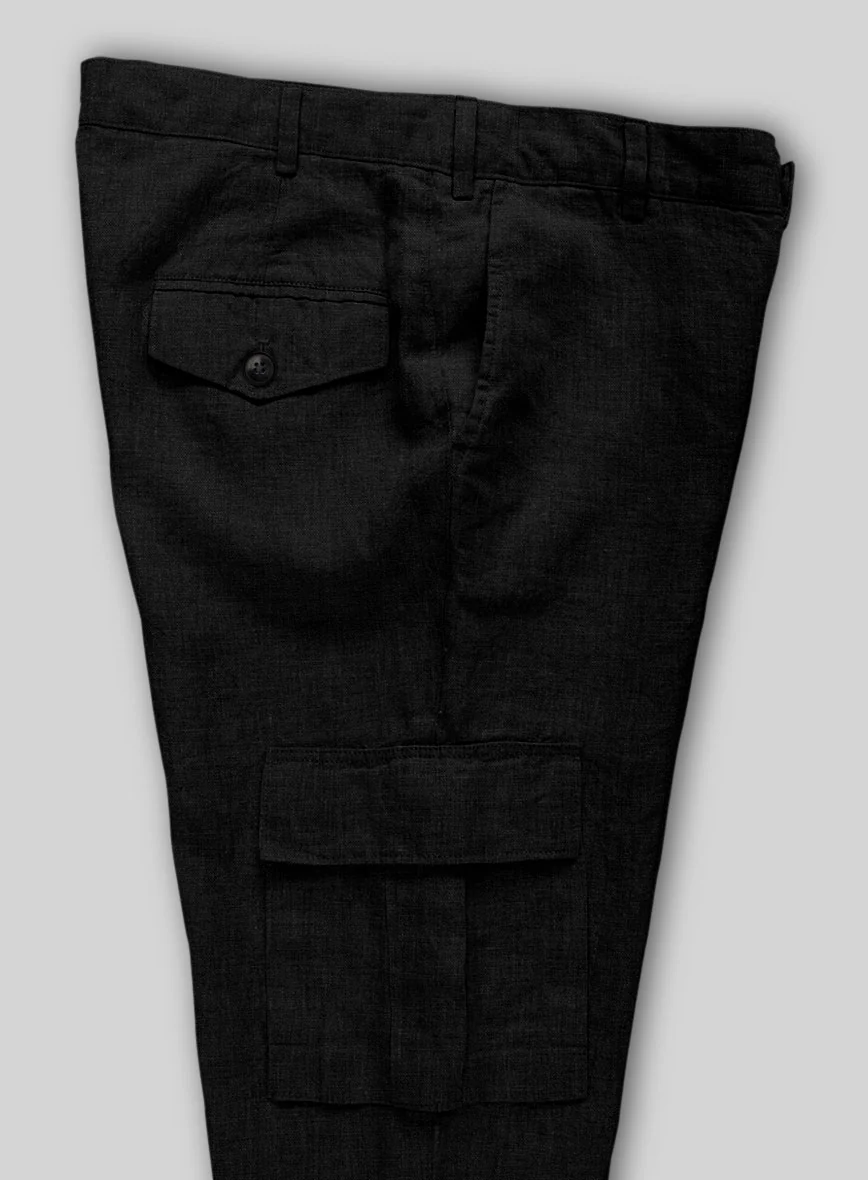 Black Linen Cargo Pants - Image 3
