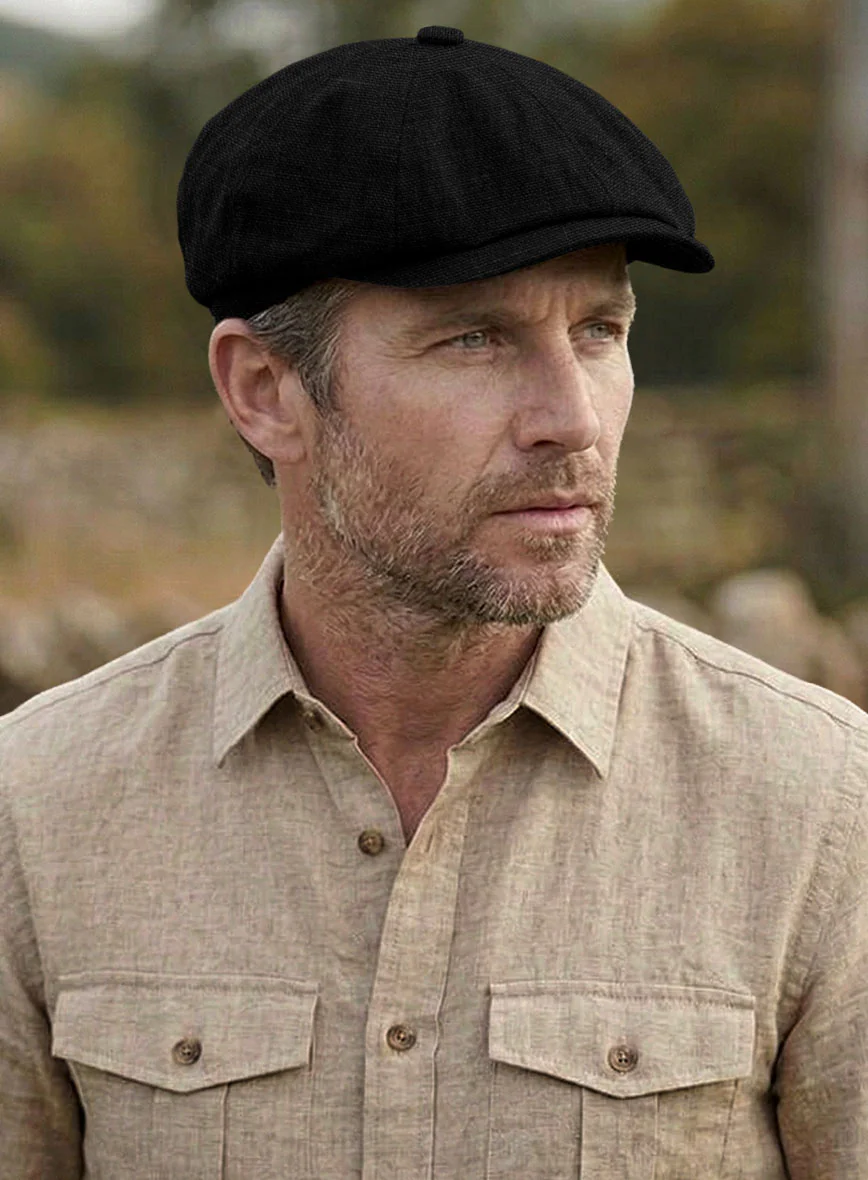 Black Linen Newsboy Cap - Image 2