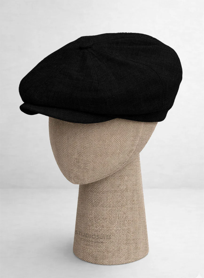Black Linen Newsboy Cap - Image 3