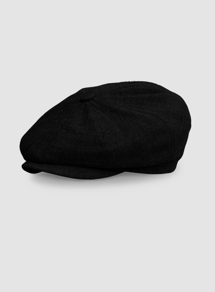Black Linen Newsboy Cap - Image 4
