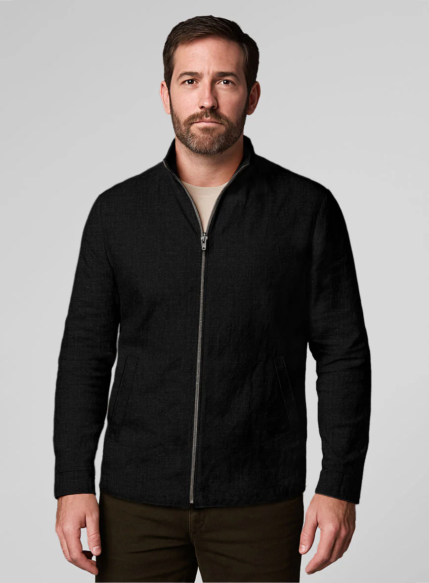 Black Linen Zipper Jacket - Image 2