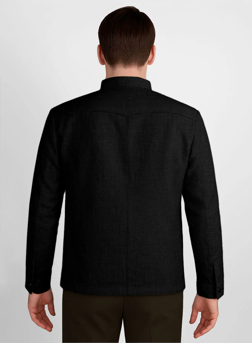 Black Linen Zipper Jacket - Image 3