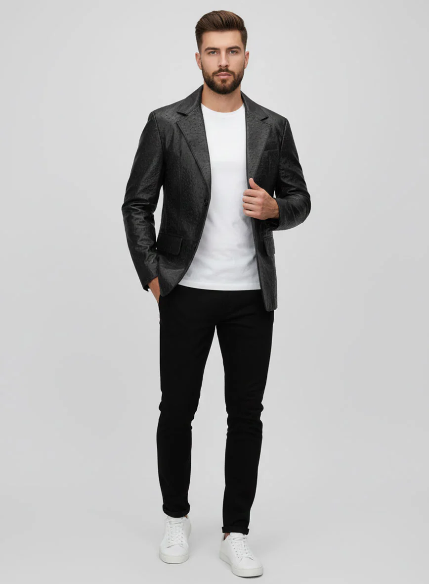Black Ostrich Leather Blazer - Image 2