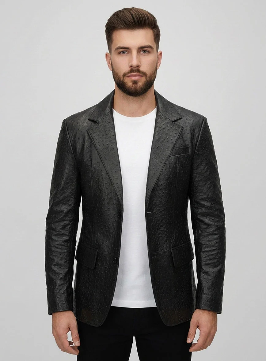 Black Ostrich Leather Blazer - Image 4