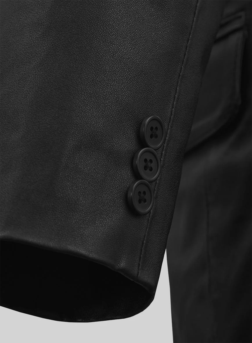 Black Stretch Leather Blazer - Image 3