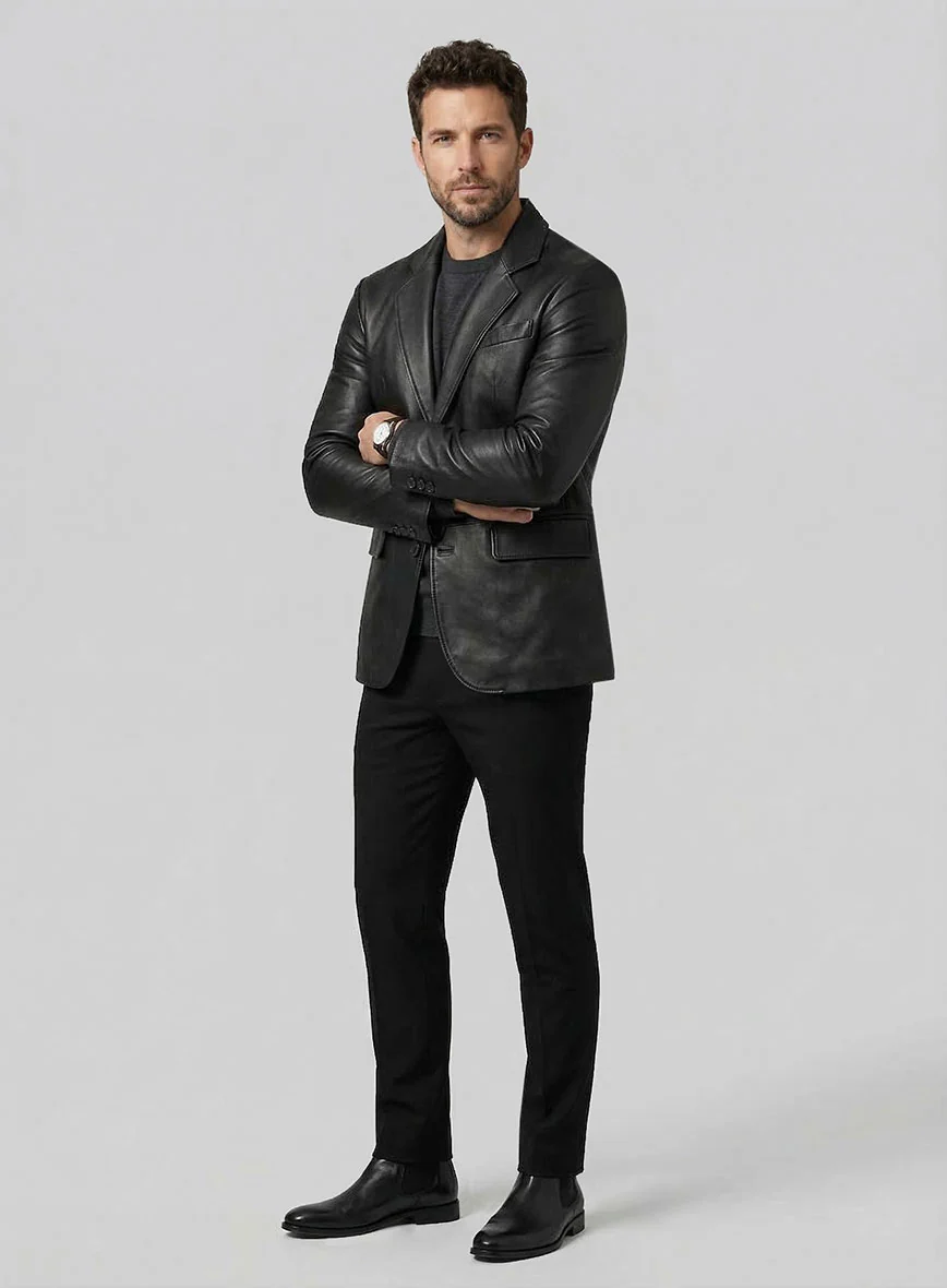 Black Stretch Leather Blazer - Image 6