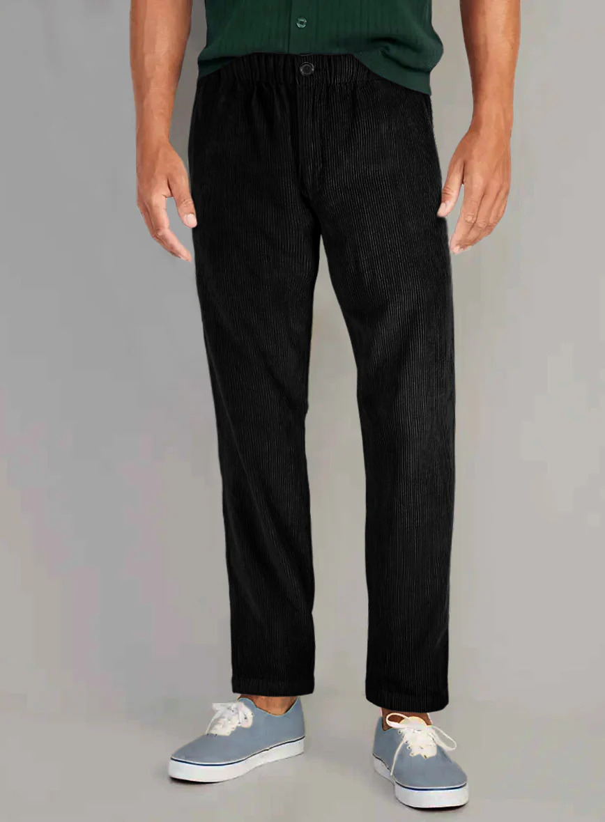 Black Stretch Pin Corduroy Easy Pants - Image 2