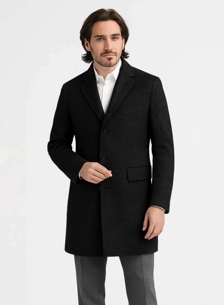 Black Thick Wool Overcoat - Image 2