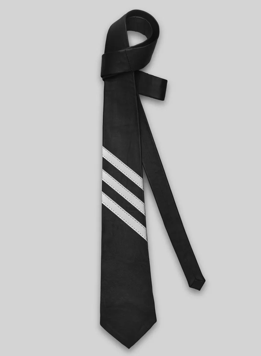 Black Triple Stripe Leather Tie - Image 3