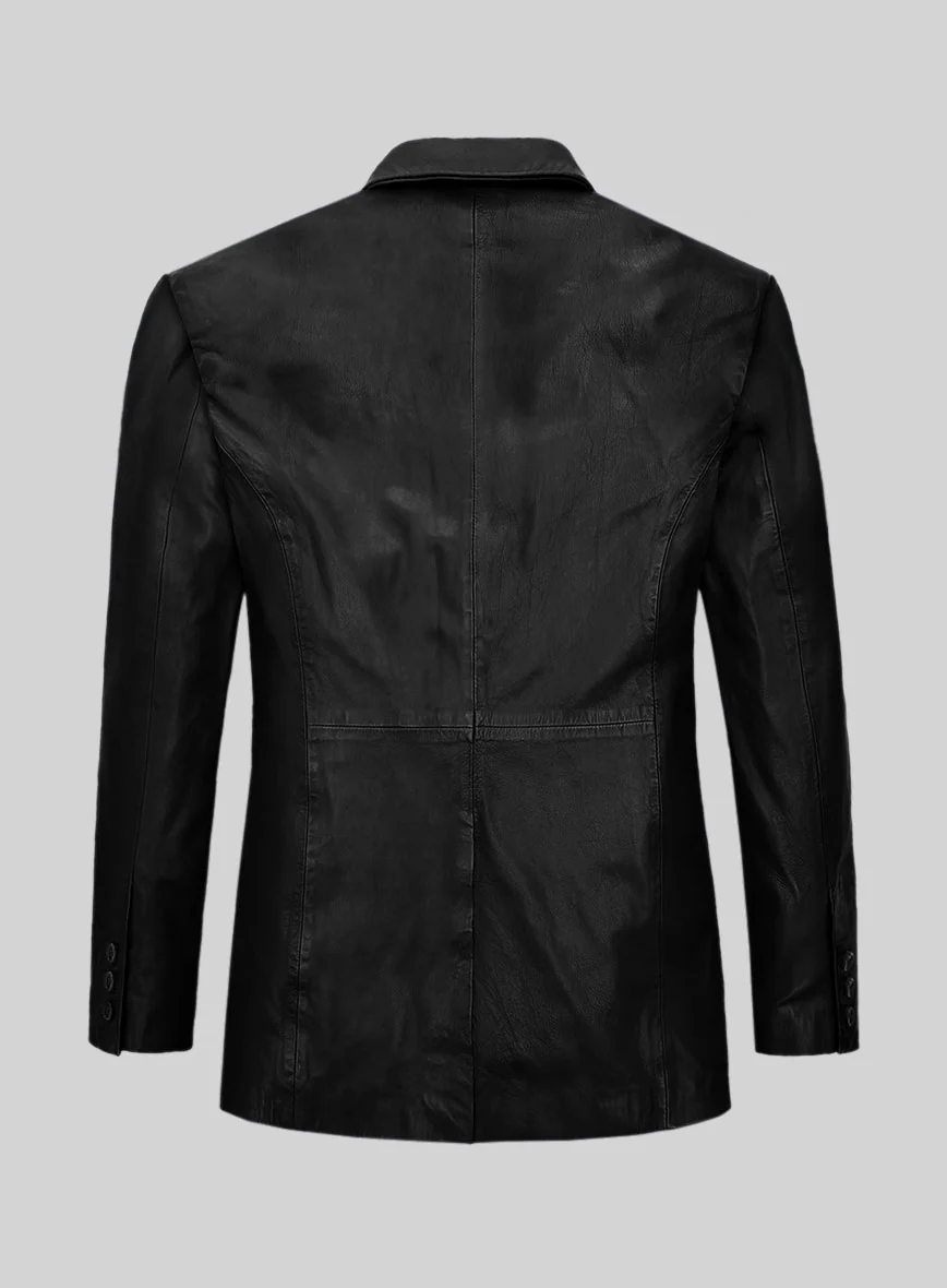 Black Washed and Wax Leather Blazer - Image 2